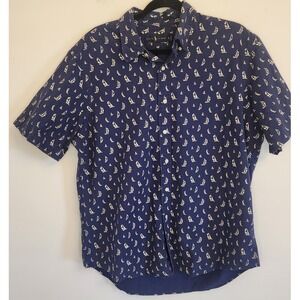 Ralph Lauren Mens Short Sleeve Button‎ Up Navy Sailboat Print Shirt XL
